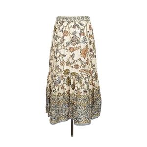 NEW* HOUSE OF HARLOW 1960 Linen Blend Floral Boho Beige Red Blue Maxi Skirt sz S